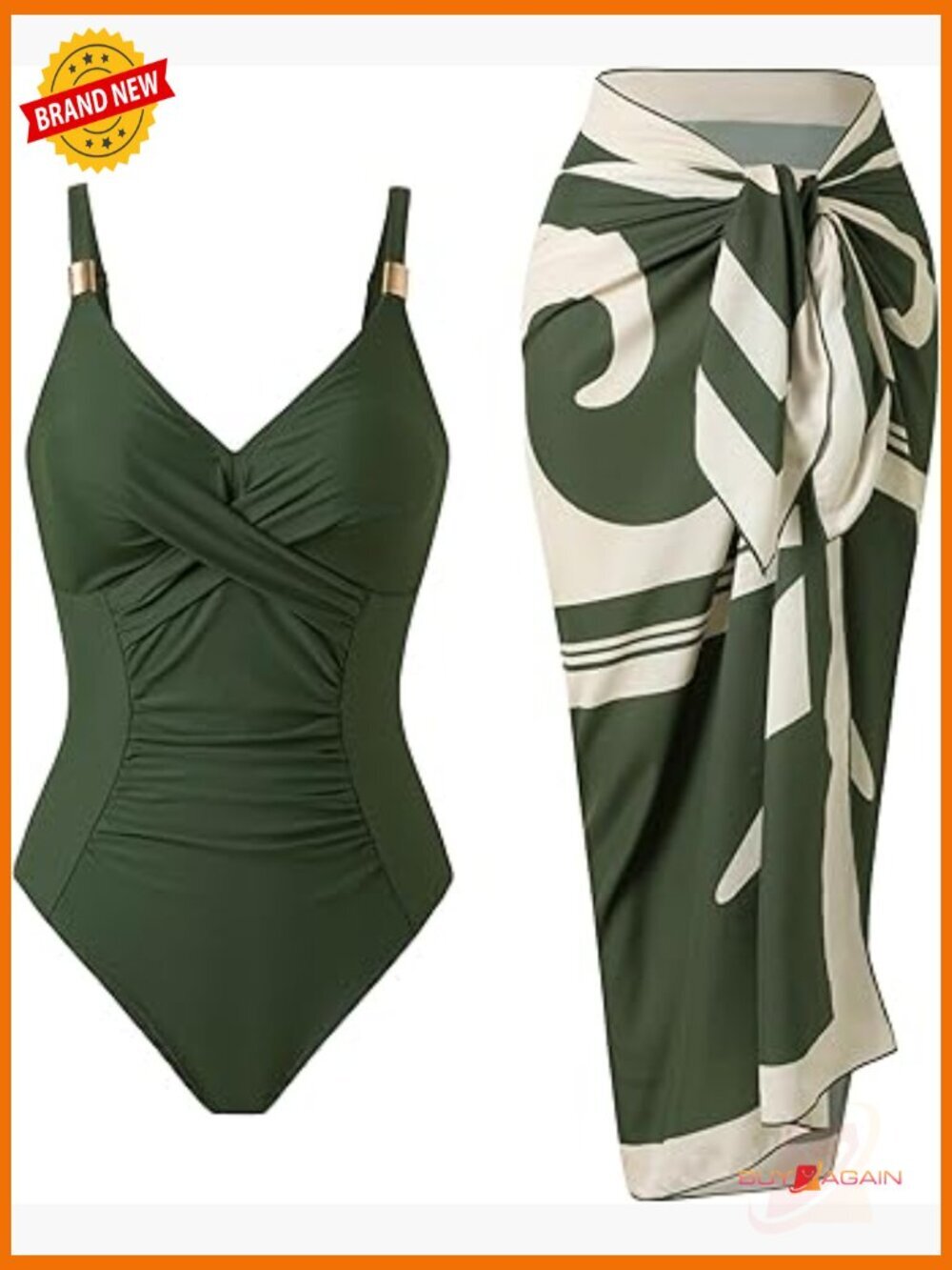 Retro One Piece Swimsuit with Wrap Skirt Cover Up Set